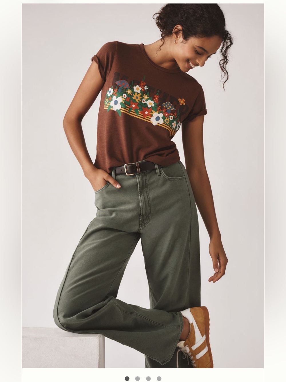 MOTHER The Lil Sinful Meadow Floral Short Sleeve Tee In Brown Women's Size S